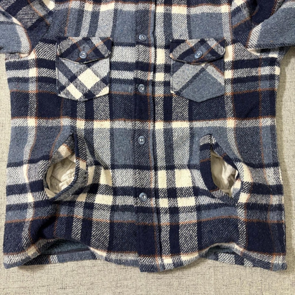 Vintage 70s Sears Shacket Men Large Plaid Flannel Lined Sherpa Faux Fur - Picture 8 of 8